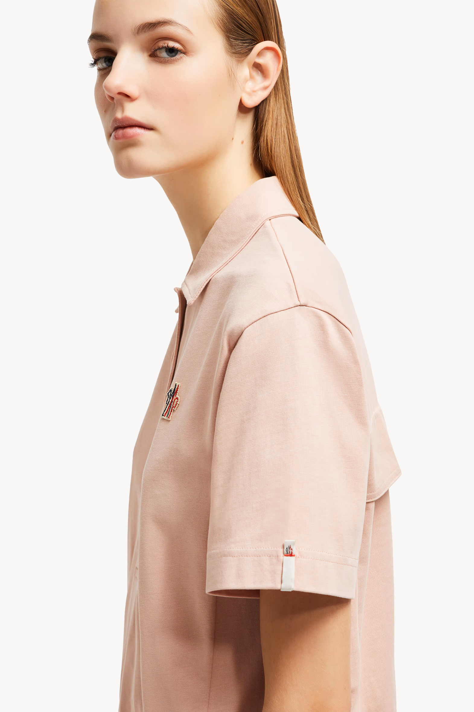 Polo de algodón con parche con logotipo Mujer Rosado claro Moncler 4